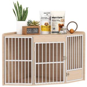 PawHut Gabbia d'angolo per cani, tavolino, con porta girevole, per piccoli e medi cani 113 x 80 x 64 cm, rovere | Aosom Italy