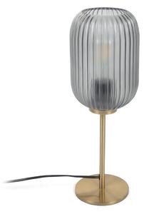Lampada da tavolo Hestia in metallo con finitura in ottone e cristallo grigio