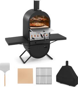 Forno per pizza da esterno KOMFOTTEU, forno a due ripiani, forno a legna portatile in acciaio inossidabile, max 400 °C, forno per pizza con pietra refrattaria, pala per pizza, griglia e termometro