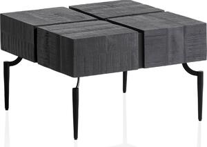 Tavolino in legno massiccio di mango 60x60x40 cm quadrato con struttura in metallo, tavolino a forma di cubo, tavolino per soggiorno divano moderno, tavolino cubo nero | Wohnling