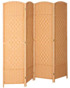 HOMCOM Paravento da interno in legno a 4 pannelli pieghevole, 180 x 180 cm, Marrone chiaro | Aosom Italy