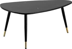 WOHNLING tavolino 90x60x41 cm con aspetto marmo nero tavolino da salotto a tre gambe con struttura in metallo tavolo da divano tavolo triangolare da salotto