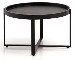 Tavolino 60x60x35 cm in legno massiccio di mango / metallo nero Tavolo da divano rotondo | Wohnling