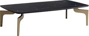 WOHNLING Tavolino da salotto 120x60x30,5 cm con effetto marmo lucido nero/oro Tavolino da salotto rettangolare con struttura in metallo Tavolino da divano Grande tavolo