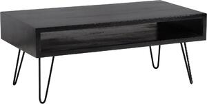 WOHNLING tavolino 100x50x40 cm mango legno massiccio metallo nero tavolo divano tavolo soggiorno rettangolare con spazio di archiviazione tavolo da caffè solido grande tavolo