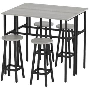 HOMCOM Set da Bar 6 Pezzi con 4 Sgabelli da Bar e 2 Tavoli Alti in Legno Truciolato e Acciaio per Cucina e Soggiorno, Grigio