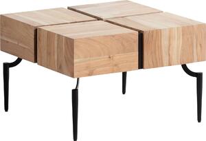WOHNLING Tavolino in legno massiccio di acacia 60x60x40 cm Quadrato con struttura in metallo Tavolino da divano Forma cubica Tavolo da soggiorno Divano Tavolino moderno