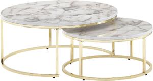 WOHNLING Tavolino da caffè Set di 2 Tavoli da divano in marmo oro bianco Rotondo Moderno