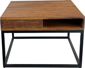 WOHNLING Tavolino 60x60x40 cm Legno massiccio di sheesham / metallo Tavolo da divano Tavolo quadrato da soggiorno con vano portaoggetti Tavolo da caffè Solido Tavolo piccolo