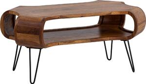 WOHNLING tavolino 100x60x47 cm sheesham legno massiccio metallo tavolo divano tavolo soggiorno rettangolare con spazio di archiviazione tavolo da caffè solido grande tavolo