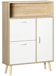 HOMCOM Scarpiera Salvaspazio per 8 Paia di Scarpe con 2 Ante e Armadietto in Legno, 80x25.5x112.5cm, Bianco