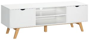 HOMCOM Mobile Porta TV 150x39x50 cm in Legno per TV fino a 65" con Fori Passacavi, 2 Armadietti e 2 Ripiani Aperti, Bianco|Aosom