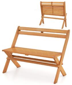 KOMFOTTEU Panchina da giardino pieghevole per 2 persone, panchina in legno con schienale inclinato, seduta a doghe, struttura in legno massello, portata di 360 kg, ideale per terrazze, giardini, zone piscina e verande