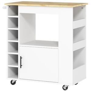 HOMCOM Carrello da Cucina con Ruote, Ripiani, Armadietto e Portabottiglie, 83x40x83 cm, Rovere