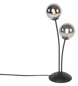 Lampada da tavolo moderna nera 2 luci vetro fumé - ATHENAS