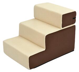 PawHut Scala per Cani e Cuccioli | 3 Gradini Rimovibili e Antiscivolo | Per Divano o Letto | Beige e Marrone | 54x40x39cm|Aosom