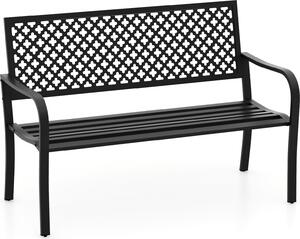 Panchina da giardino KOMFOTTEU in metallo, panca con braccioli, panca da parco per 2-3 persone con una portata massima di 300 kg, panca in metallo per cortile, parco o terrazza, 127 x 62 x 86 cm (nera)