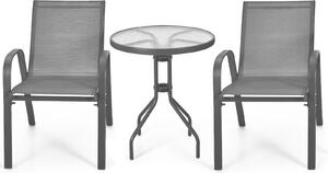KOMFOTTEU Set da bistrot 3 pezzi, set di mobili da giardino comprensivo di tavolo da giardino con foro per ombrellone e 2 sedie pieghevoli, set da balcone e giardino, nero