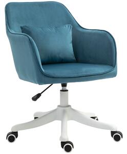 HOMCOM sedia da ufficio in velluto con funzione massaggio con cuscino lombare integrato altezza regolabile girevole a 360° - blu