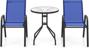 KOMFOTTEU 3 PZ. Set da bistrot, set di mobili da giardino incl. tavolo da giardino con foro per ombrellone e 2 sedie pieghevoli, set da balcone per balcone da giardino (blu)
