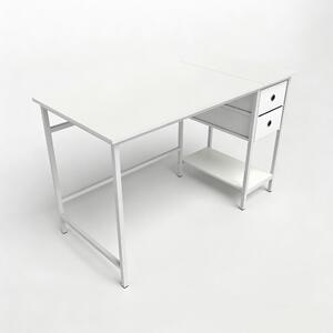 KOMFOTTEU Scrivania da ufficio, scrivania con 2 cassetti in tessuto e ripiano, tavolo da lavoro con struttura in metallo e 2 dispositivi antiribaltamento, scrivania per computer per studio, ufficio, home office, 120 x 60 x 75 cm, bianco/nero