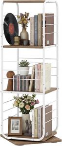KOMFOTTEU Libreria, girevole a 360 gradi, scaffale angolare a 4 ripiani, salvaspazio, struttura in metallo, per ufficio, studio, soggiorno, 40 x 40 x 115 cm (bianco e naturale)