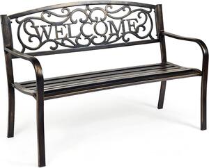 KOMFOTTEU Panchina da giardino in metallo, panchina con schienale e braccioli, panchina da parco resistente alle intemperie, panchina da riposo in ferro, 127 x 63 x 88 cm, per balcone, giardino, terrazza