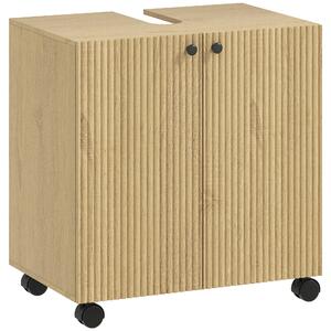 HOMCOM Mobile sotto lavabo 3 ripiani regolabili con ruote, 60cm x 39,8cm x 62cm Legno naturale | Aosom Italy