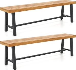 KOMFOTTEU Panchina da terrazza da 160 cm in legno di acacia, panchina da giardino e da parco per 3 persone, panchina da birreria con gambe in metallo, panchina da esterno con portata fino a 360 kg per giardino, veranda e cortile (2)