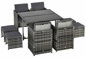 Outsunny Salotto da Giardino in Rattan Set Completo da 9 Pezzi, Grigio