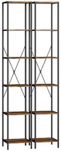 HOMCOM Set da 2 librerie a 6 ripiani, telaio in acciaio, 30cm x 30cm x 174,5cm Marrone rustico | Aosom Italy