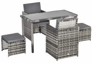 Outsunny Set 11 Pz Tavolo da Giardino con Sedie, Pouf e Cuscini, in Rattan PE, Grigio