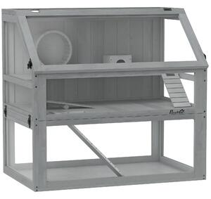 PawHut Gabbia per criceti in legno, 3 piani con fondo profondo, livelli rimovibili, per piccoli animali, 80x50x76cm, Grigio chiaro | Aosom Italy