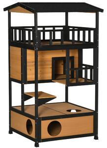 PawHut Casa per Gatti Gattiera Casa per Gatti da Esterno, resistente alle intemperie, 75,5 cm x 75 cm x 137 cm, Giallo | Aosom Italy