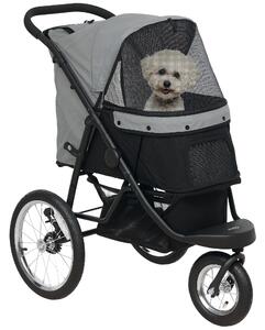 PawHut Cane Carrozzina, Carrozzina per animali domestici per piccoli cani e gatti, con cestino portaoggetti, design pieghevole con un clic, Grigio | Aosom Italy