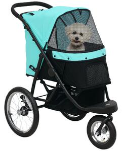 PawHut Hundebuggy, Carrozzina per animali domestici per piccoli cani e gatti, con cestino portaoggetti, design pieghevole con un clic, Turchese | Aosom Italy