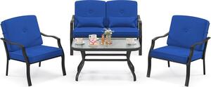 KOMFOTTEU Set di mobili da giardino a 4 pezzi per 4 persone, set di mobili da giardino, 2 poltrone, 1 divano e 1 tavolino, mobili da giardino, cuscini sfoderabili (blu)