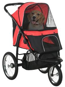 PawHut Passeggino per cani, pieghevole, parasole, finestre in rete, cestino portaoggetti, Rosso, 111 x 58 x 107 cm | Aosom Italy