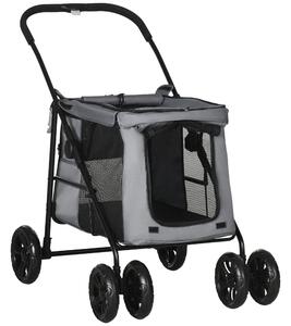 PawHut Carrello per Cani con Cuscino, 3 Tasche Laterali, Pieghevole, Carrello per Cani, 102 cm x 62 cm x 105 cm, Grigio | Aosom Italy