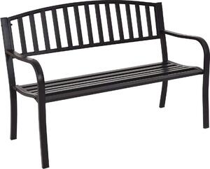 Panchina in acciaio KOMFOTTEU a 2 posti, panchina da giardino con schienale e braccioli, portante fino a 280 kg, panchina da giardino, balcone o terrazza, 127 x 60 x 87 cm, nera