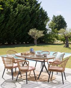 Set da giardino 6 posti in rattan sedie con cuscini di colore rosa e tavolo in vetro giardino terrazzo stile boho Beliani
