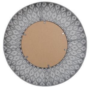 Specchio da parete con cornice in metallo argentato rotondo 75 cm appeso traforato decorativo Glam orientale pezzo Beliani