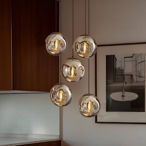Lindby Lampada a sospensione in vetro Valentina, dimmerabile, Alluminio / Grigio / Zincato, Soggiorno / Sala da pranzo, Vetro, Design, Lampada a sospensione