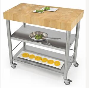 Carrello da cucina in carpino bianco tassellato , dimensioni 100x60x h 95 cm peso 69 kg con tagliere piano di lavoro carpino bianco listellare