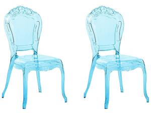 Set di 2 sedie da pranzo blu trasparente acrilico solido schienale senza braccioli impilabili design moderno vintage Beliani
