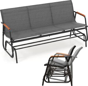 KOMFOTTEU Panchina da giardino a 3 posti, panchina a dondolo in tessuto con braccioli curvi, panchina fino a 450 kg, panchina da terrazza per giardino, balcone (74 x 169 x 84 cm)