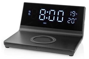 Nedis WCACQ20BK - Alarm clock con display LCD and wireless charger 15W/230V nero