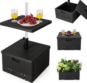 KOMFOTTEU Supporto per ombrellone con rotelle e ripiano, supporto riempibile con 55 l di acqua/80 kg di sabbia, base per ombrelloni con stelo da 38/48 mm, supporto per ombrelloni da mercato con maniglia e tasca per zavorra