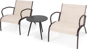 KOMFOTTEU Set di mobili da giardino da 3 pezzi con tavolo rotondo e 2 sedie da balcone in textilene e metallo, set bistrot per terrazza, veranda, bordo piscina, per 2 persone, marrone