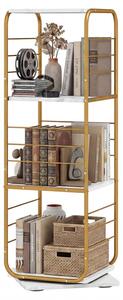 KOMFOTTEU Libreria, girevole a 360°, scaffale angolare a 4 ripiani, salvaspazio, struttura in metallo, per ufficio, studio, soggiorno, 40 x 40 x 115 cm (oro e bianco)